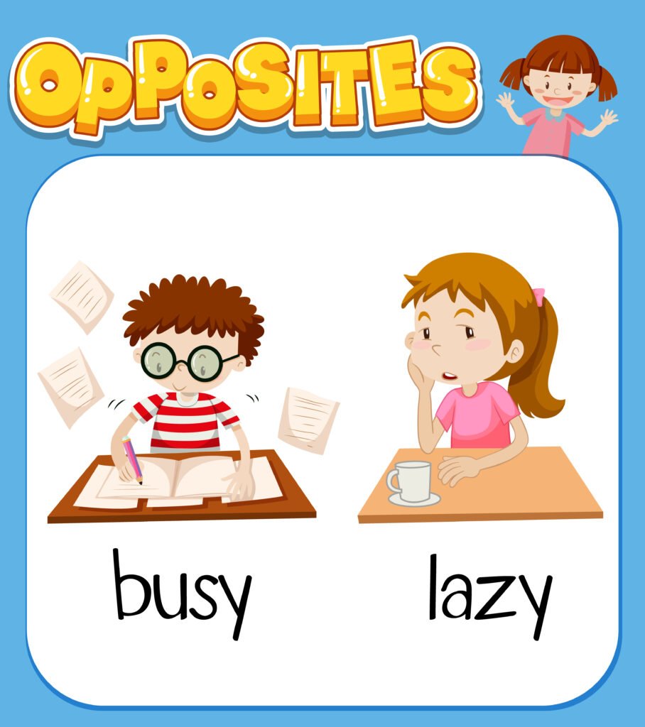 Opposite words for busy and lazy illustration