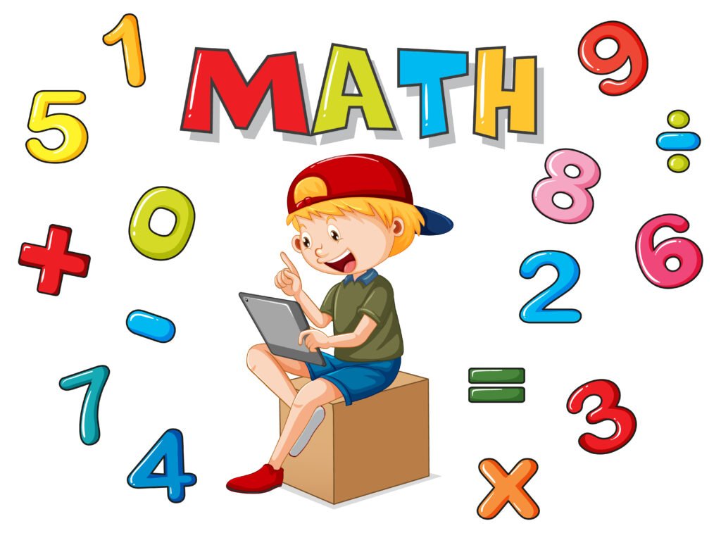 Number 0 to 9 with math symbols illustration