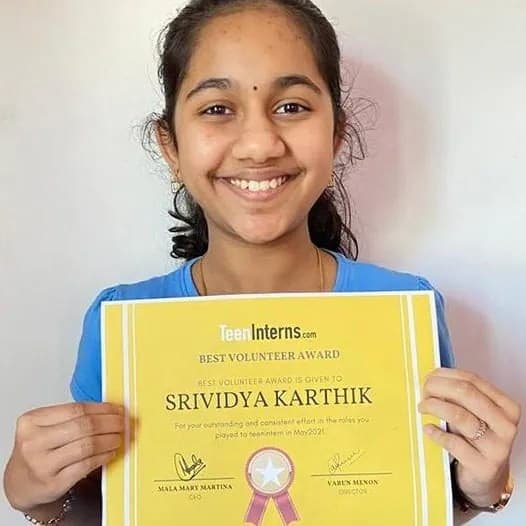 Srividya Karthik - Teen Interns certificate