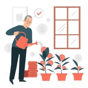 Vector of aged person watering plants