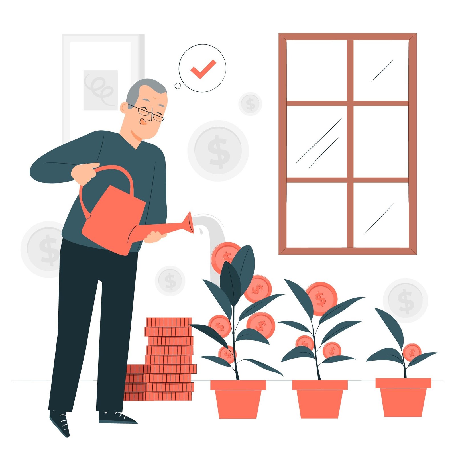 Vector of aged person watering plants