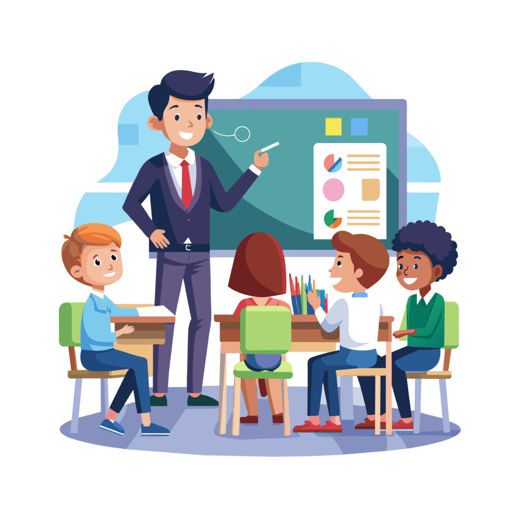 A teacher teaching in the classroom vector illustration